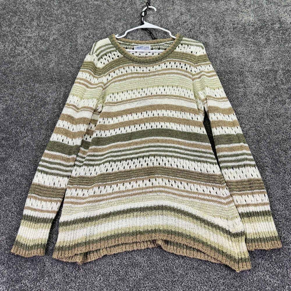 Liberty Lane Sweater Womens XL Multicolor Striped Open Knit Crew Neck Casual